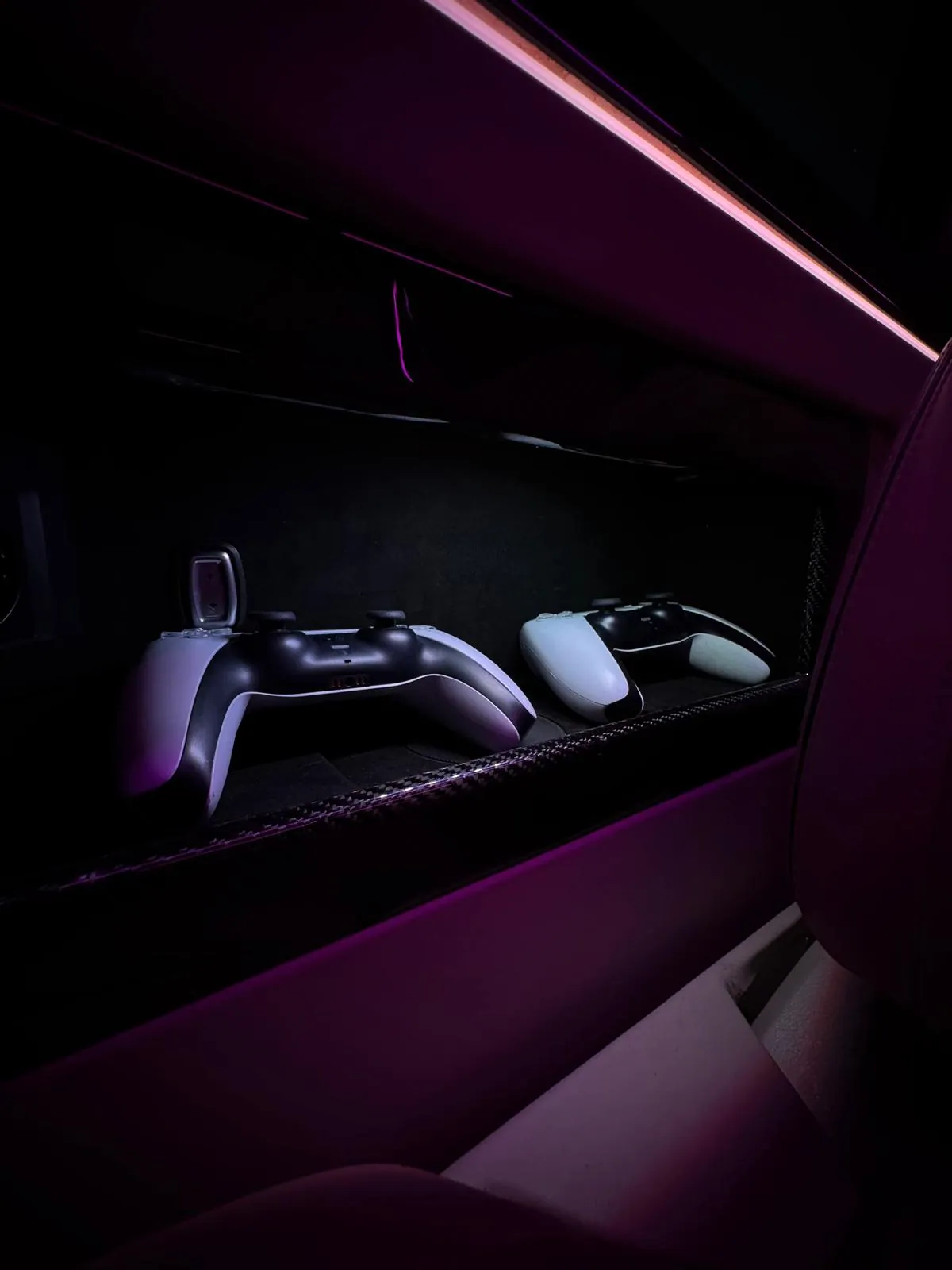 Game controllers stored inside a V-Protect interior